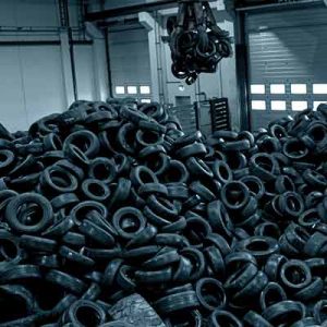 Hall stacked with ELT (End-of-Life tires)